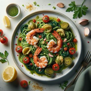 Tagliatelle szpinakowe z krewetkami 330g