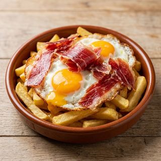 Tapa De Huevos Estrellados Con Jamón Ibérico