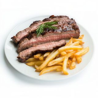 Carne A La Parrilla Con Patatas Fritas Y Chorizo Criollo