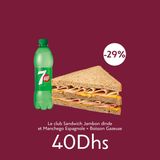 Le Club Sandwich Jambon Dinde Et Manchego Espagnole
+ Boisson Gazeuse