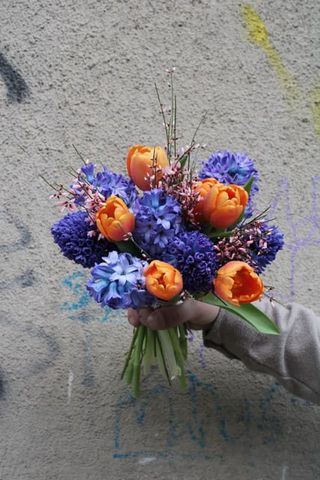 Buchet zambilute mov si lalele porto