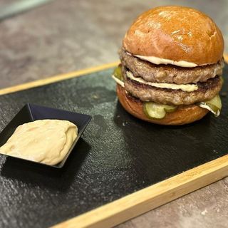 Double mici with fries and sos mustard