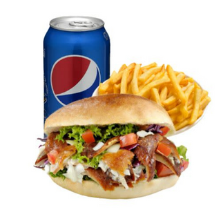 Kebab normal con patatas y bebida