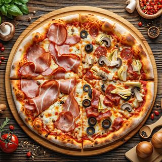 Pizza Duo QuatroCarni + QuatroStagioni Ø32cm