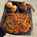 Jollof pasta ,chicken wings and egg