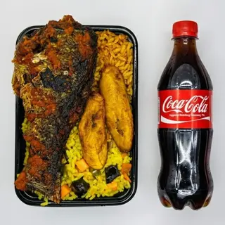 A Plate Of Rice With Croaker + Coca Cola Original PET