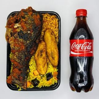 A Plate Of Rice With Croaker + Coca Cola Original PET