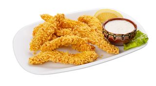 Пилешки хапки с корнфлейкс и чеснов сос (300г)