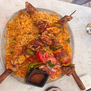 Chicken skewers rice