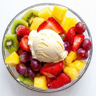 Fruit Salad Topped With Icecream