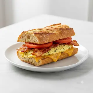 Bocadillo De Tortilla Francesa, Bacone, Queso Y Tomate