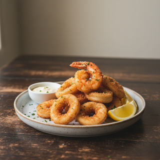 Creveti si calamari pane