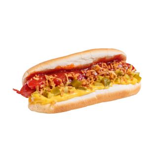 Perrito Con Cebolla Caramelizada y Queso