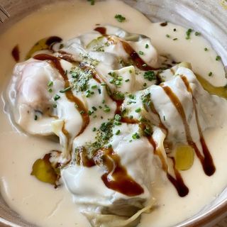 Ravioles caseros de setas y gambas