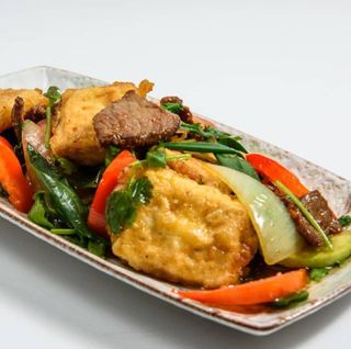 Тыби в кляре с овощами и мясом