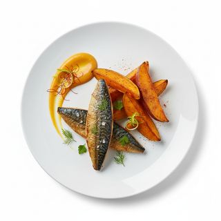 Roasted yam & sauce fish