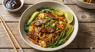 Pasta con carne marinata