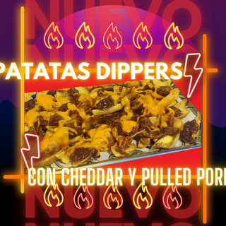 Fuente de Dippers con pulled pork y cheddar