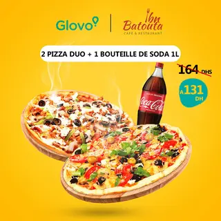 2 Pizzas duo + 1 bouteille de soda coca cola 1L