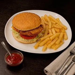 Crispy Chicken Burger Con Patatas Fritas
