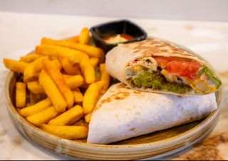 Falafel wrap and fries
