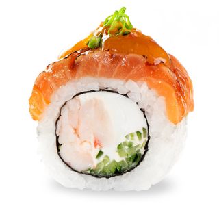 Рол Філа абурі з лососем, креветкою та соусом світ чилі