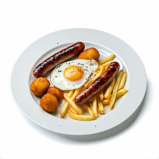 N 1 -Huevo Frito Con Croquetas (2 Uds.) Y Salchicha