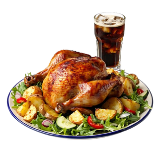 2 Pollo A L'Ast Entero Con Patatas Con Ensaladas Queso De Cabra