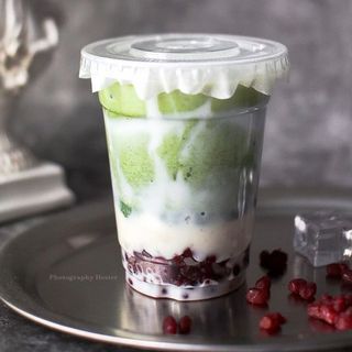 (senza tea) matcha tea fresco e fagioli di soia抹茶红豆米麻薯