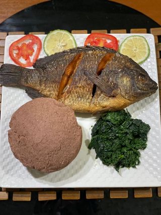 Fried Fish With Brown Ugali