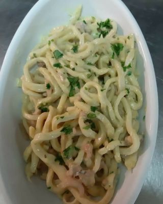 Ciriole alla carbonara di mare