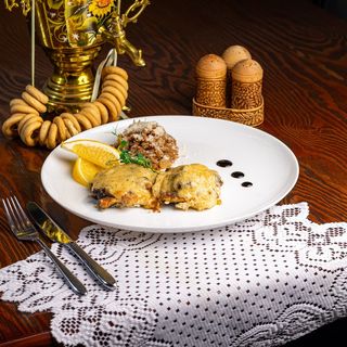 Горбуша запеченная с грибами и сыром 