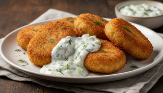 Crochete de pui cu sos de iaurt și castraveciori