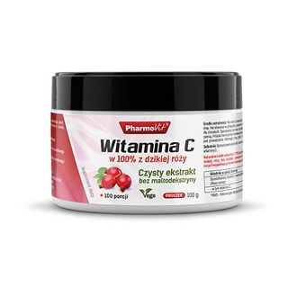 Witamina C w 100% z dzikiej róży czysty ekstrakt proszek 150porcji 150g PharmoVit