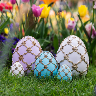 Ou portelan bleu cu detalii aurii H16 cm