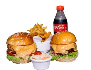 Beef/Chicken Cheese Burger with FRIES + FREE SODA