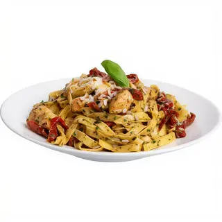 Tagliatelle z kurczakiem suszonymi pomidorami i pesto