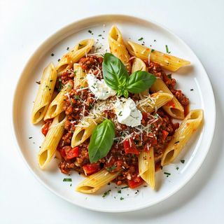 Penne Garofalo gluten free al vero ragù napoletano, ricotta di bufala e basilico