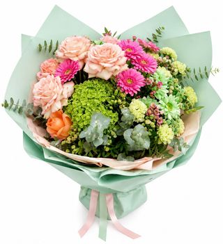 Buchet mixt pastel roz, peach & verde