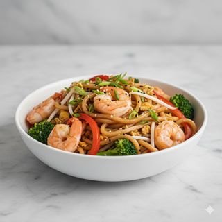 Udon gamberi e verdure