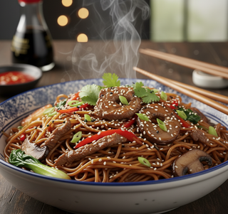 Fideos fritos con ternera