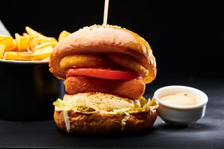 Halloumi Burger with fries and sos burgatore