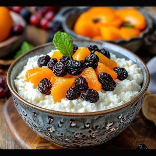 Low fat cottage cheese with apricot and black plum 