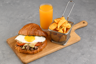 Croissant Steak Sandwich with Accompaniment