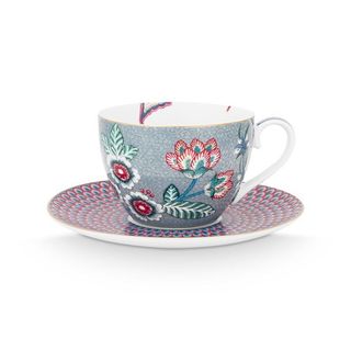 Flower Festival Blue ceasca si farfurie ceai 280 ml