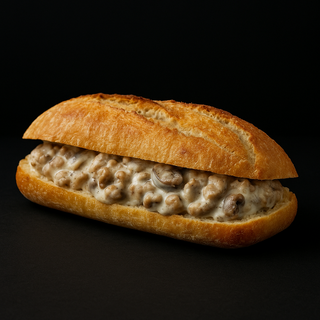 Bocadillo con salsiccia nata e seta 