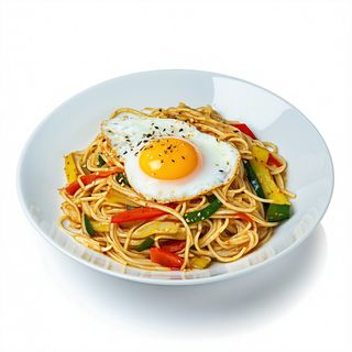 Tallarines Fideo Cristal, Verduras y Huevo