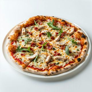 Pizza Quattro Formaggi cu pui si bacon  medie