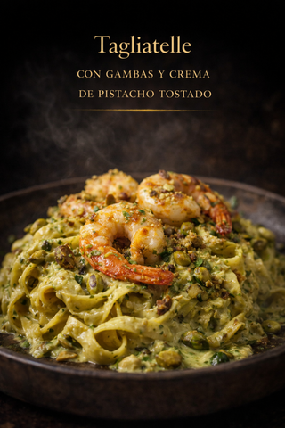 Tagliatelle con Gambas & Pistacho