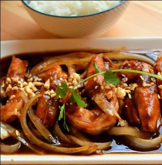 Gambas Con Salsa Tamarindo Con Arroz De Jasmín